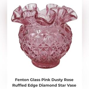 Vintage Fenton Glass Pink Dusty Rose Diamond Star Ruffled Vase – Signed
